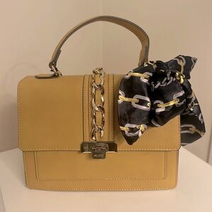 ALDO yellow/gold faux leather handbag with scarf NWT